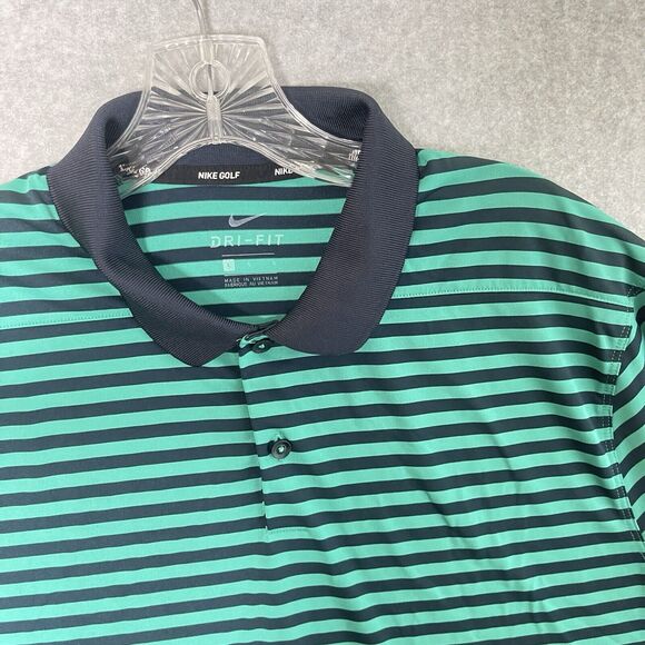 Nike Golf Polo Shirt Men's Large Green Blue Striped Short Sleeve Dri-Fit - Picture 5 of 12